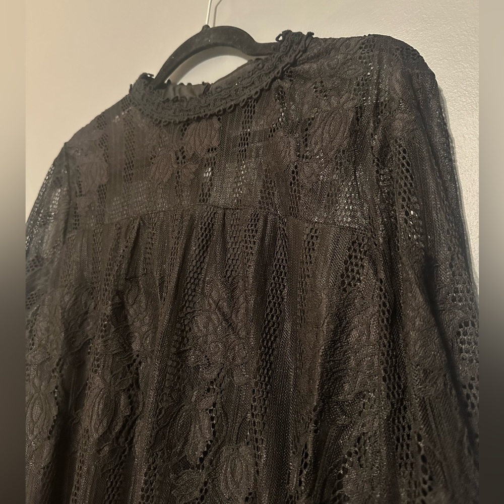 Ultra Pink black lace long sleeve shirt blouse size XL - Picture 2 of 8